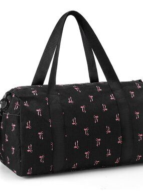 Cute Bow Gym Bag for Women Girls Overnight Bag Corduroy Duffle Dance Yoga Luggag